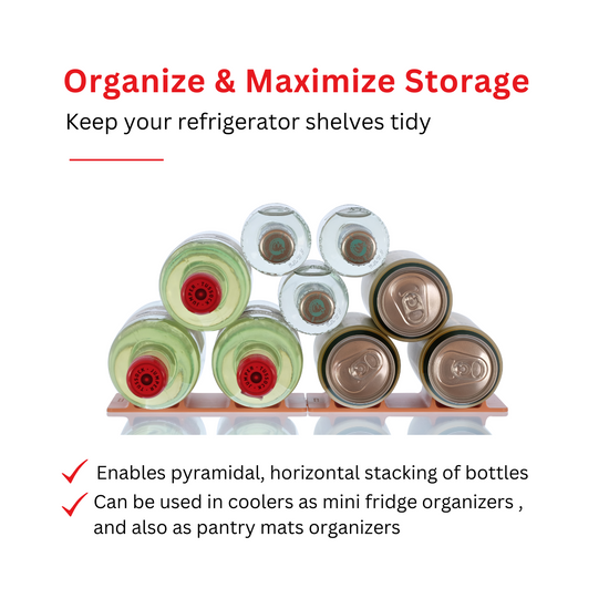 Cooks Innovations Stacking Mat Organizer Ripple - Refrigerator Organizer, Ideal Beer & Soda Can Organizer or Wine Rack - Size (12.2" X 4.3" X .5” (310 X 110 X 12 Mm) - 2 Pack
